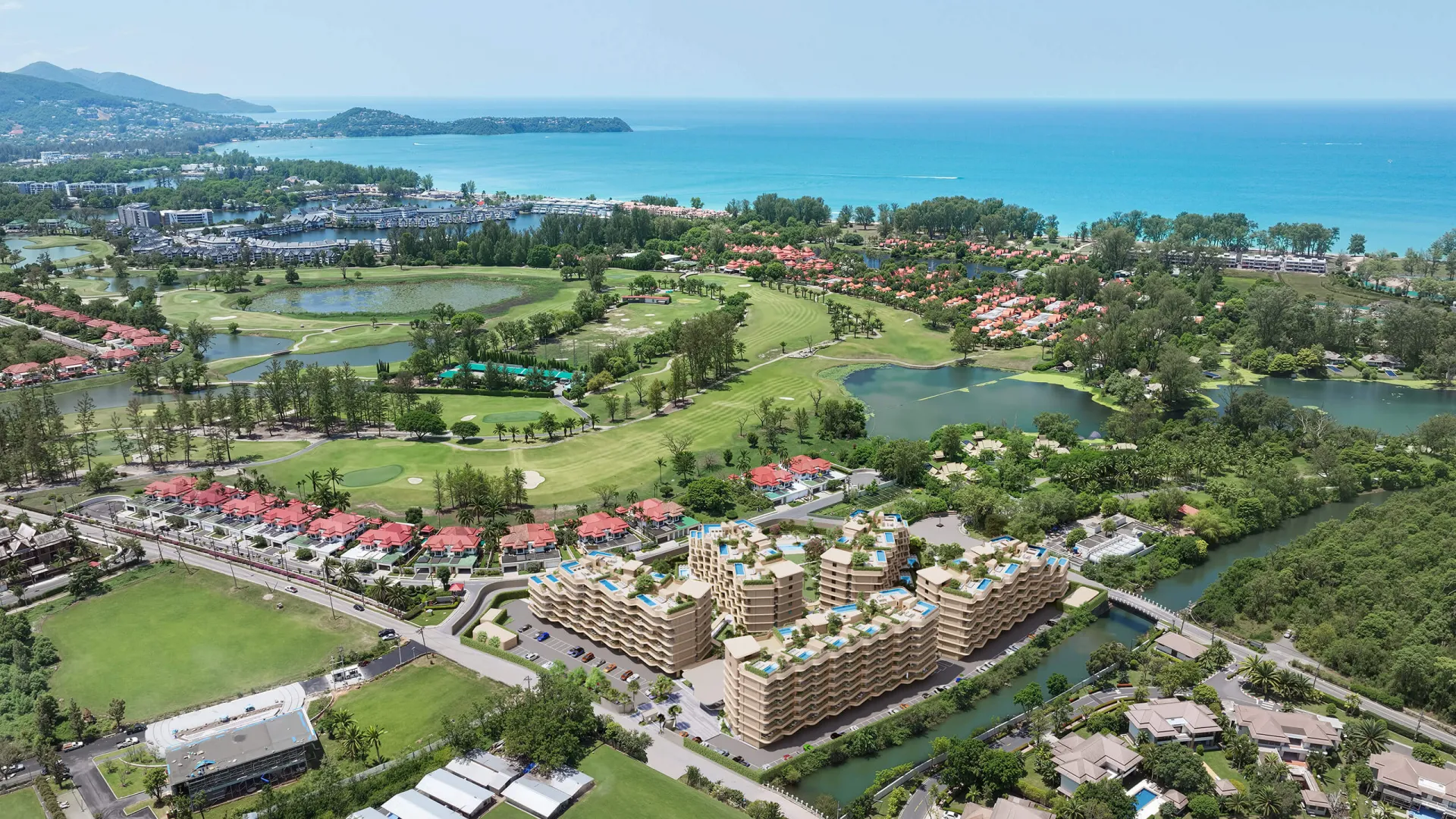 Aerial view of Hibiscus condos in Laguna Phuket